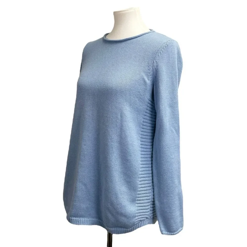 J. Jill Light Blue Crewneck Knit Sweater, size XS. Pullover cotton wool blend
